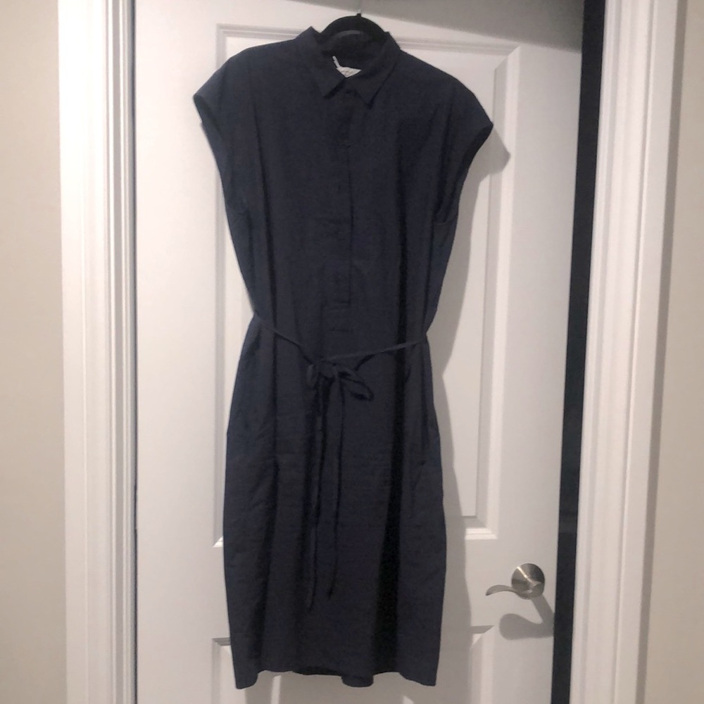COS Navy Blue Cap Sleeve Poplin Cotton Dress. Size 14 NWT.